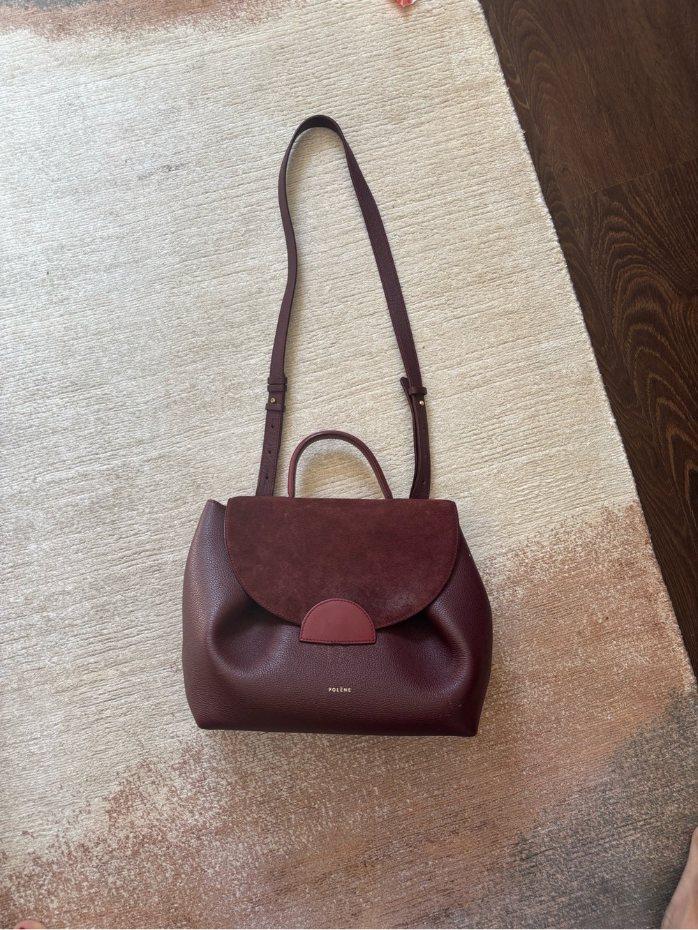Polene Women’s Burgundy Leather & Suede Top-Handle Crossbody Bag